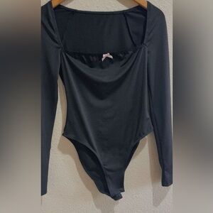 Elegant Black Long Sleeve Bodysuit Bow Tie Pants